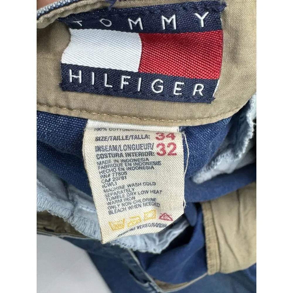 Tommy Hilfiger Vintage Mens 34x32 Blue Cotton Pants Pleated Baggy 90s